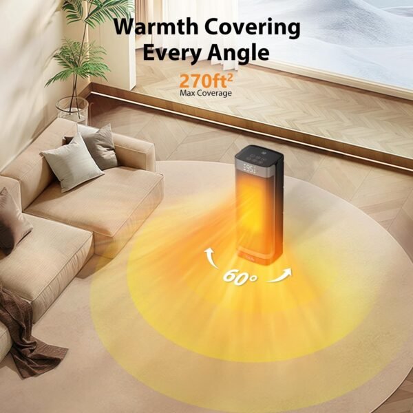 Space Heater Indoor With Remote, 1500W PTC Electric Heater, 60°Oscillating - Image 3