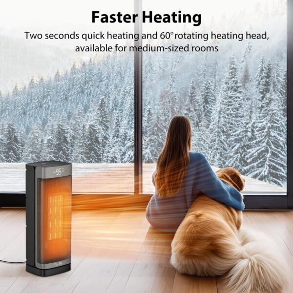 Space Heater Indoor With Remote, 1500W PTC Electric Heater, 60°Oscillating - Image 7