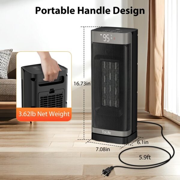 Space Heater Indoor With Remote, 1500W PTC Electric Heater, 60°Oscillating - Image 8