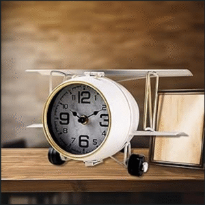 Metal Airplane Tabletop Clock,Vintage Decorative Desk Clock Battery Operated,