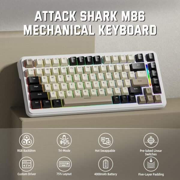 ATTACK SHARK M86 75% Mechanical Gaming Custom Keyboard,Gasket Mount,Hot Swappabl - Image 2