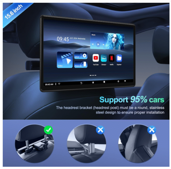 15.6" Android Headrest Monitor Tablet Touchscreen Portable Car TV - Image 5