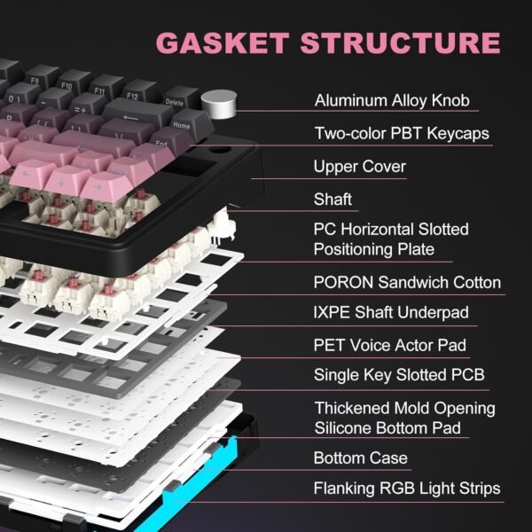 M75 Mechanical Keyboard,75% Gasket Hot Swappable,RGB Backlit,Side Printed PBT - Image 4