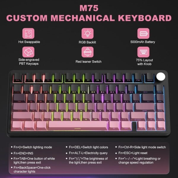 M75 Mechanical Keyboard,75% Gasket Hot Swappable,RGB Backlit,Side Printed PBT - Image 6