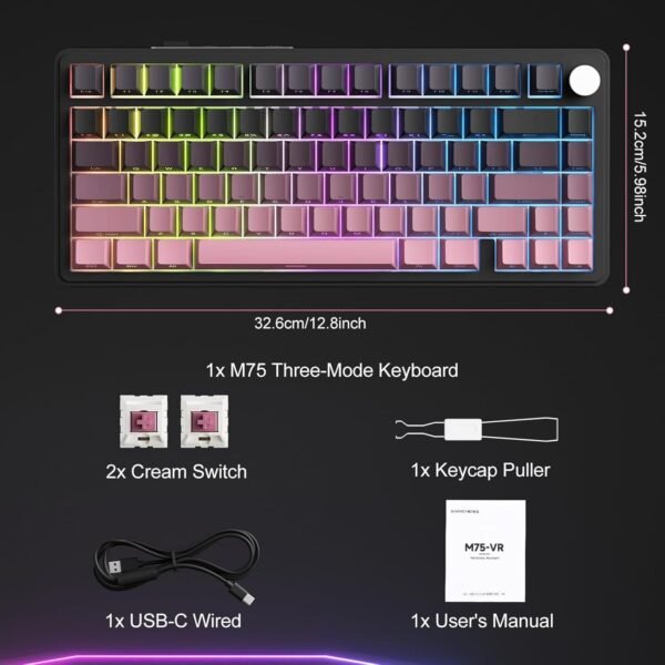 M75 Mechanical Keyboard,75% Gasket Hot Swappable,RGB Backlit,Side Printed PBT - Image 7
