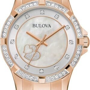 Bulova Ladies' Crystal Rose Gold Stainless Steel 3-Hand Quartz, with Hearts