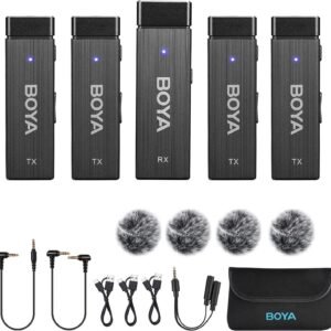 BOYA BY-V4U Four-Channel Wireless Lavalier Mics for iPhone 15/16 Type C w/Case