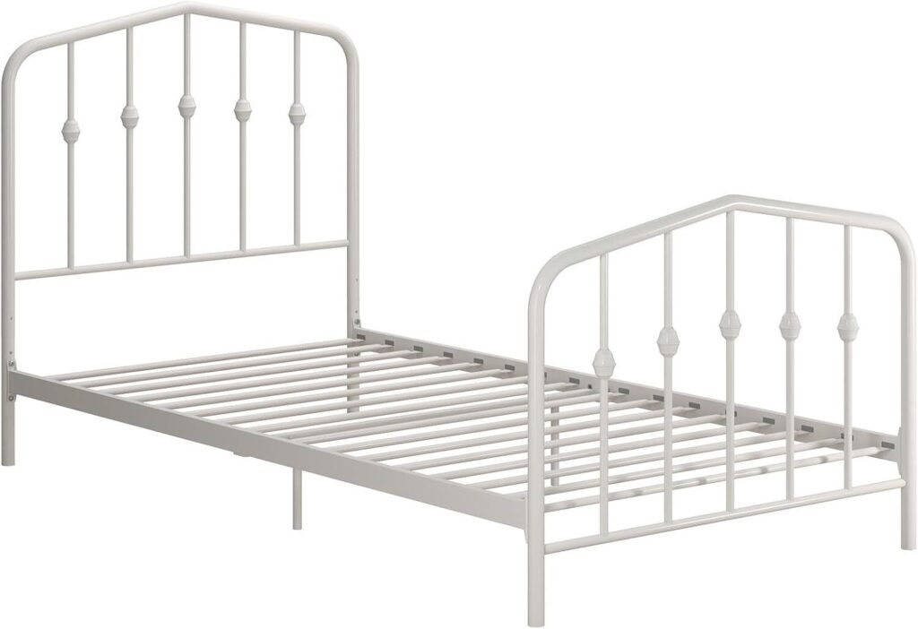 Novogratz Bushwick Metal Platform Bed Frame with Headboard, Twin, Off White