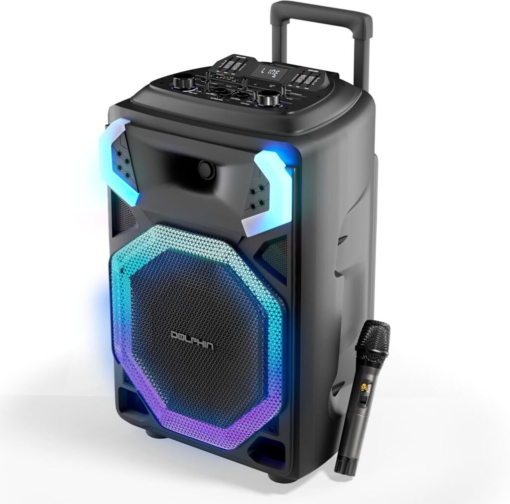 Dolphin X-BASS Portable Party Bluetooth Speaker with Bass Boost, LED Lights, & 1