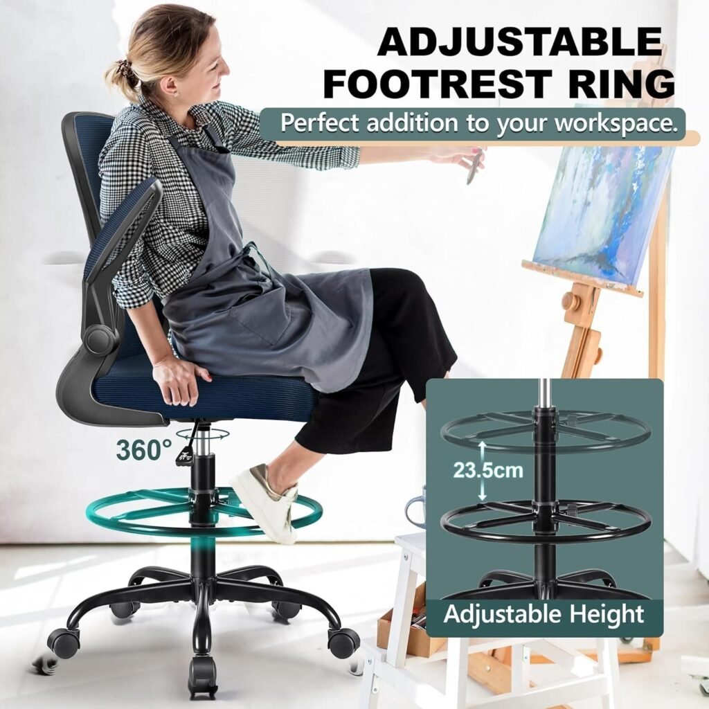 Drafting Chair Ergonomic Tall Office Chair, Breathable Mesh Chair with Adjustabl