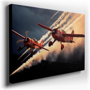Wall Art Canvas for Bedroom. Daring Skies: A Ballet of Red and White Stunt Plane