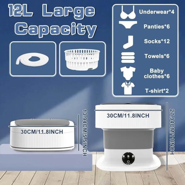 Portable Washing Machine,11L Mini Washer with Foldable Design, Small Folding - Image 2