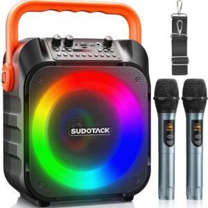 Karaoke Machine with 2 Wireless Microphones, Bluetooth Party Karaoke Speaker
