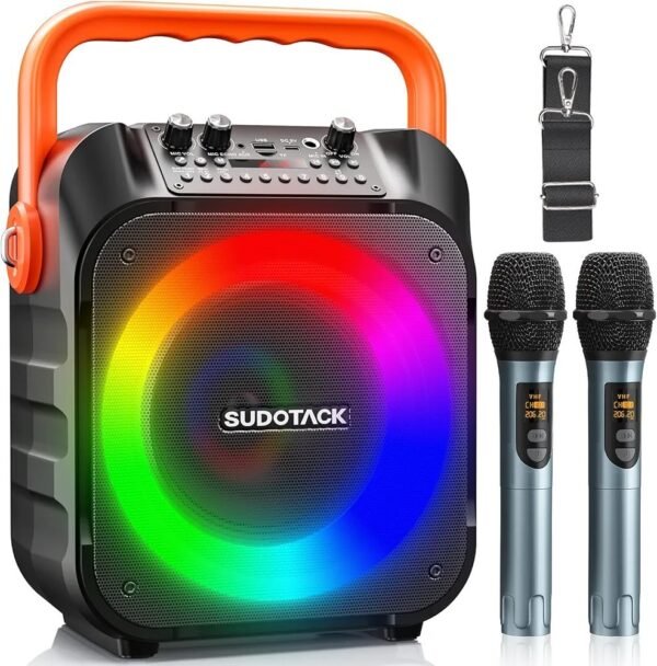 Karaoke Machine with 2 Wireless Microphones, Bluetooth Party Karaoke Speaker