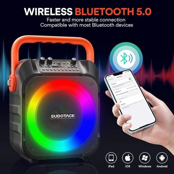 Karaoke Machine with 2 Wireless Microphones, Bluetooth Party Karaoke Speaker - Image 2