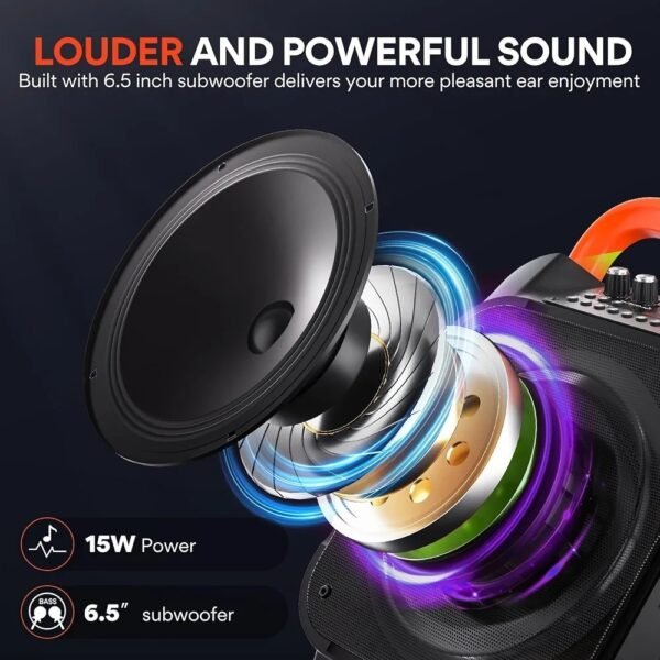 Karaoke Machine with 2 Wireless Microphones, Bluetooth Party Karaoke Speaker - Image 3