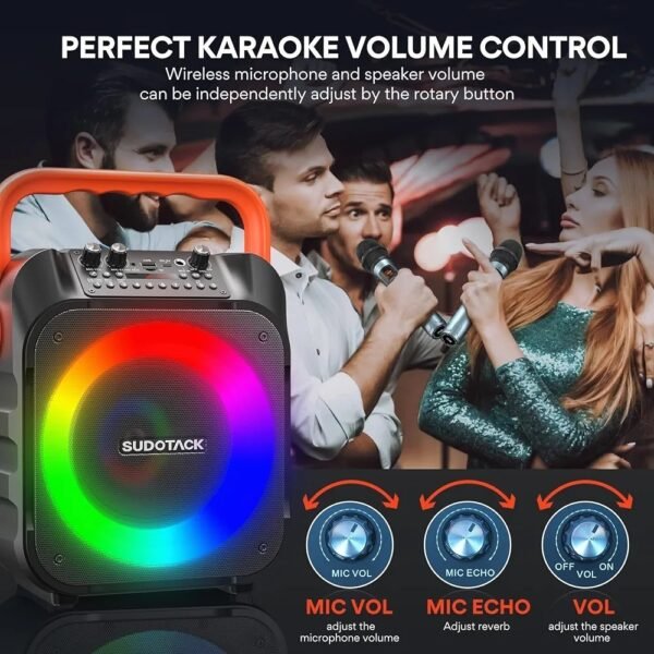 Karaoke Machine with 2 Wireless Microphones, Bluetooth Party Karaoke Speaker - Image 4