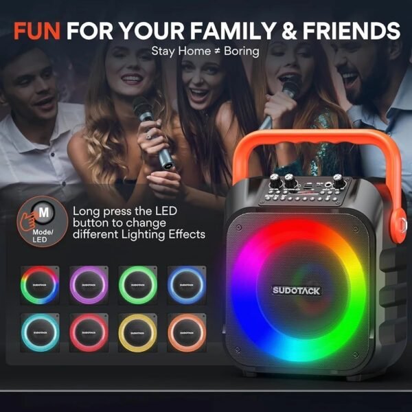 Karaoke Machine with 2 Wireless Microphones, Bluetooth Party Karaoke Speaker - Image 5