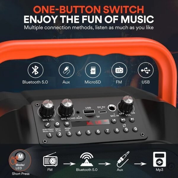 Karaoke Machine with 2 Wireless Microphones, Bluetooth Party Karaoke Speaker - Image 6