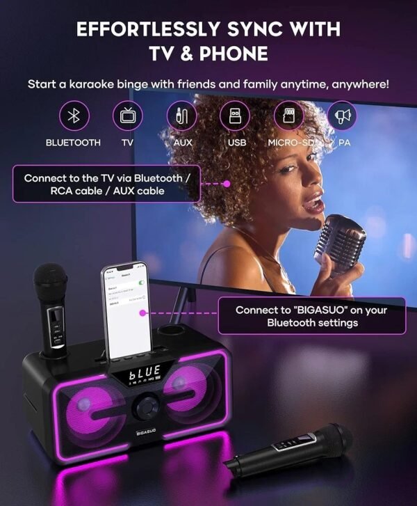 Bluetooth Kareoke Speaker With 2 Wireless Microphones - Image 3