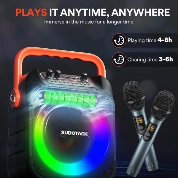 Karaoke Machine with 2 Wireless Microphones, Bluetooth Party Karaoke Speaker - Image 7